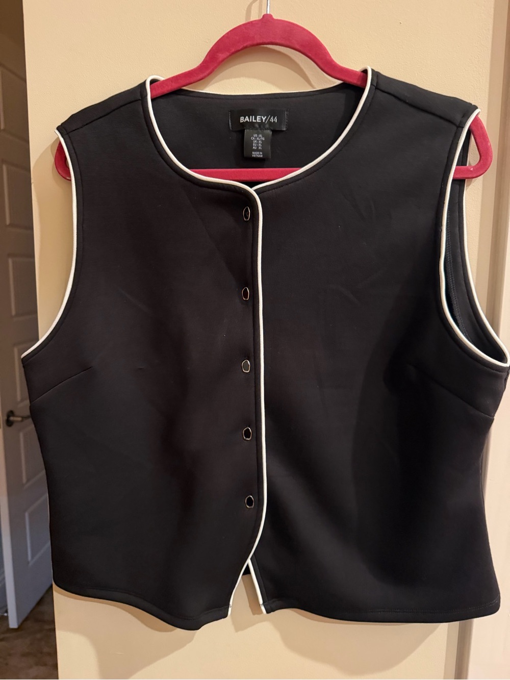 Bailey 44 Black Sleeveless Vest with White Trim